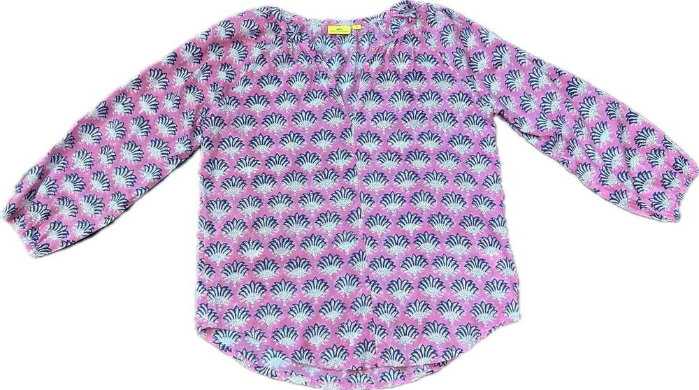 Roberta Roller Rabbit Long Sleeve Block Print Cotton Kurta Blouse Boho India
